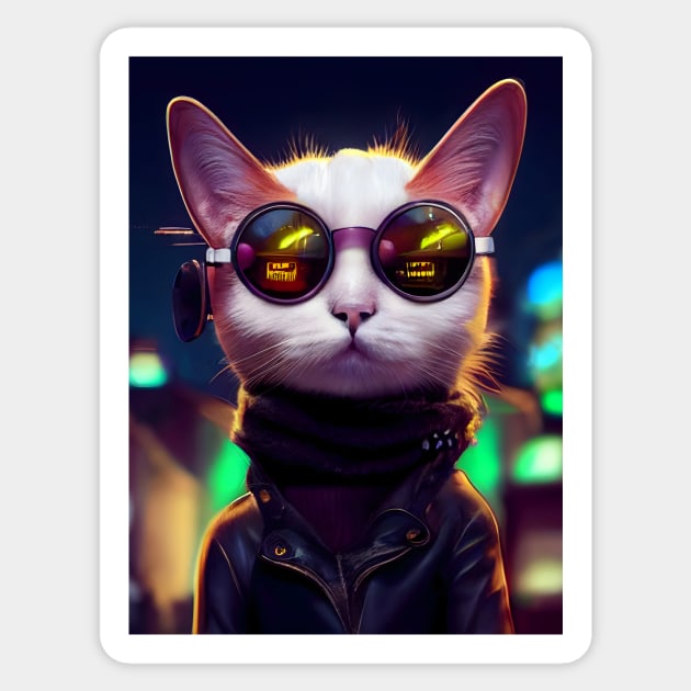 Techno Cat In Cyber Space Sticker by jodotodesign